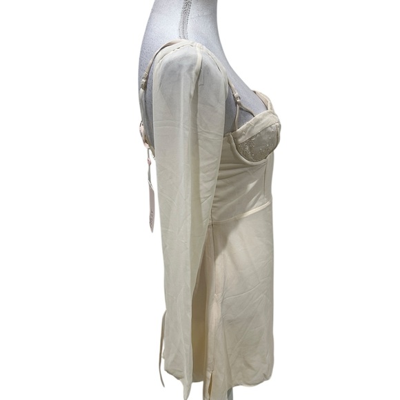 NWT Oh Polly ivory removable sleeves chiffon mini dress corset lace top size 6 - Picture 4 of 11